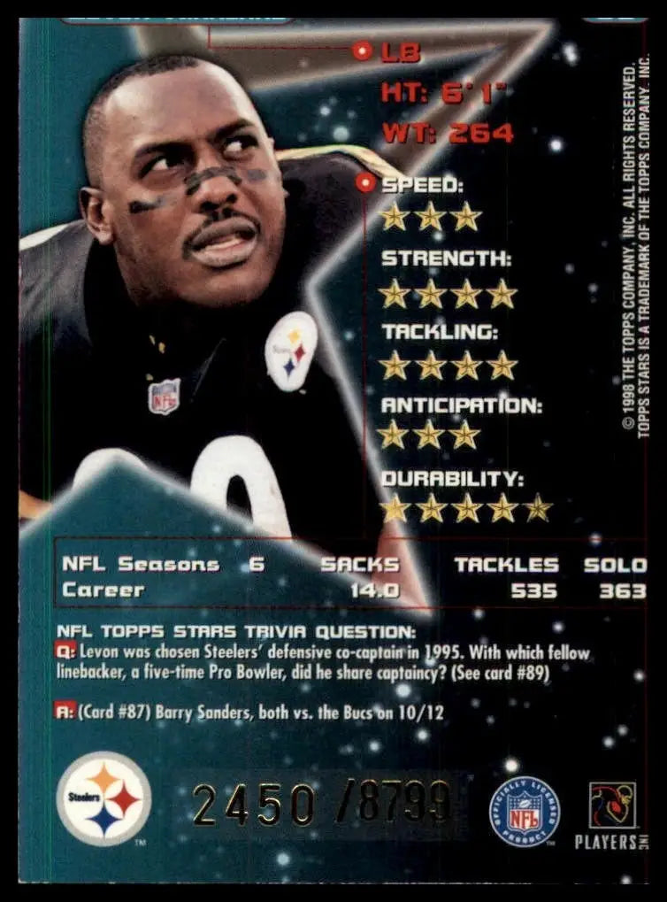 Pittsburgh Steelers football card featuring Levon Kirkland in black and yellow uniform