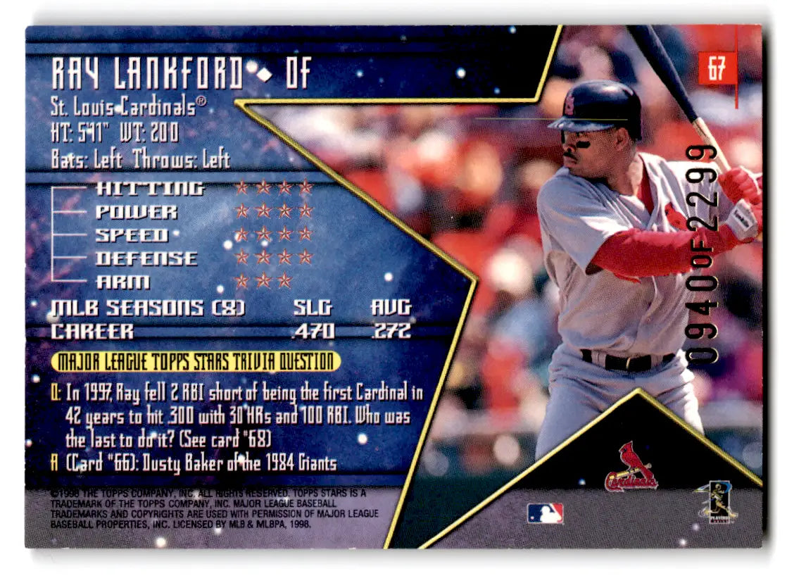 1998 Topps Stars Ray Lankford #67 Gold St. Louis Cardinals - Baseball Card Single