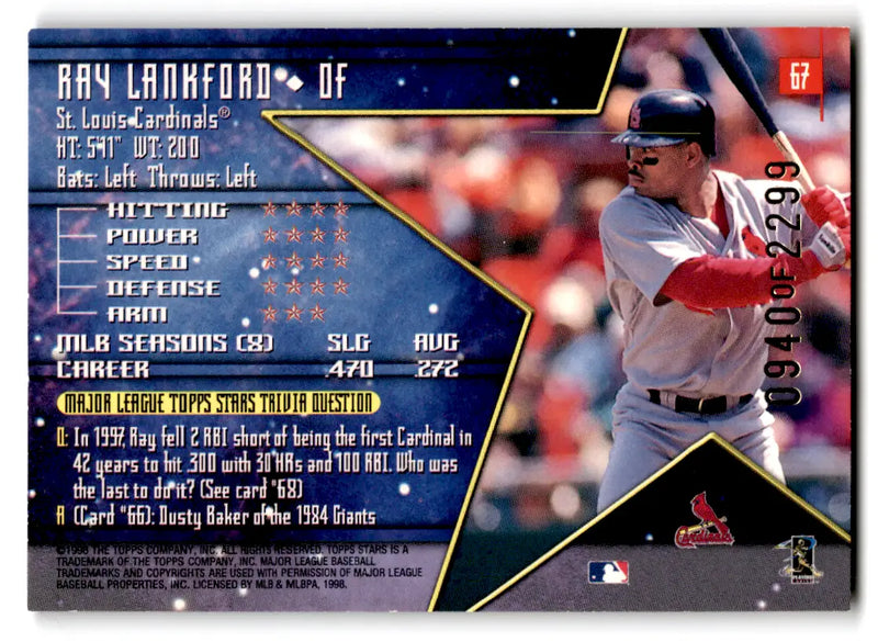 1998 Topps Stars Ray Lankford #67 Gold St. Louis Cardinals - Baseball Card Single