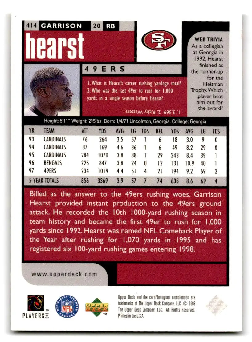 1998 UD Choice #414 Garrison Hearst - Football Card Single