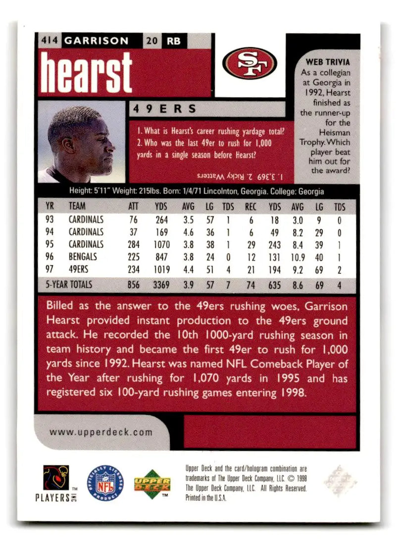 1998 UD Choice #414 Garrison Hearst - Football Card Single