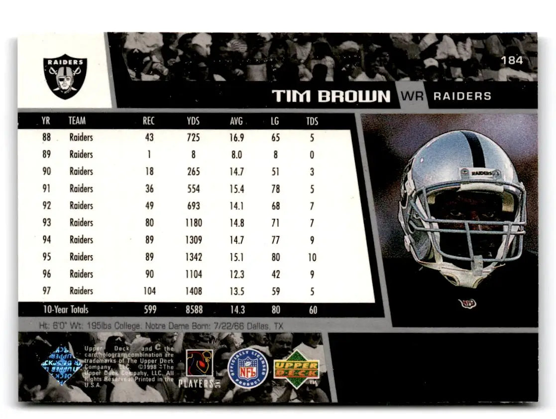 1998 Upper Deck #184 Tim Brown - Football Card Single