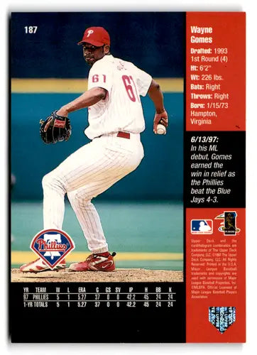 1998 Upper Deck #187 Wayne Gomes NM Near Mint Phillies ID:82572 - Baseball Card Single