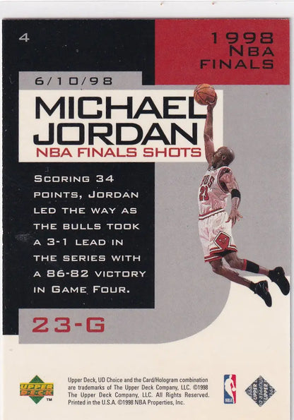 1998 UPPER DECK #4 MICHAEL JORDAN NBA FINALS SHOTS- CHICAGO BULLS