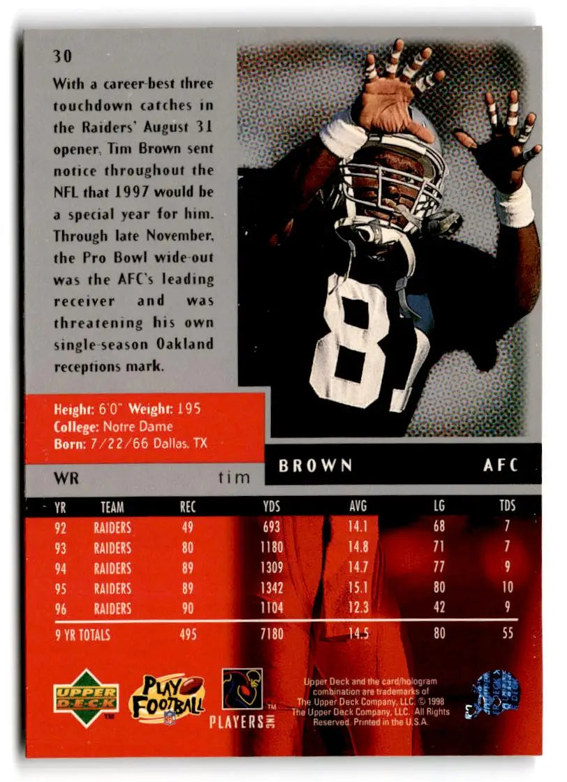 1998 Upper Deck Black Diamond #30 Tim Brown - Football Card Single
