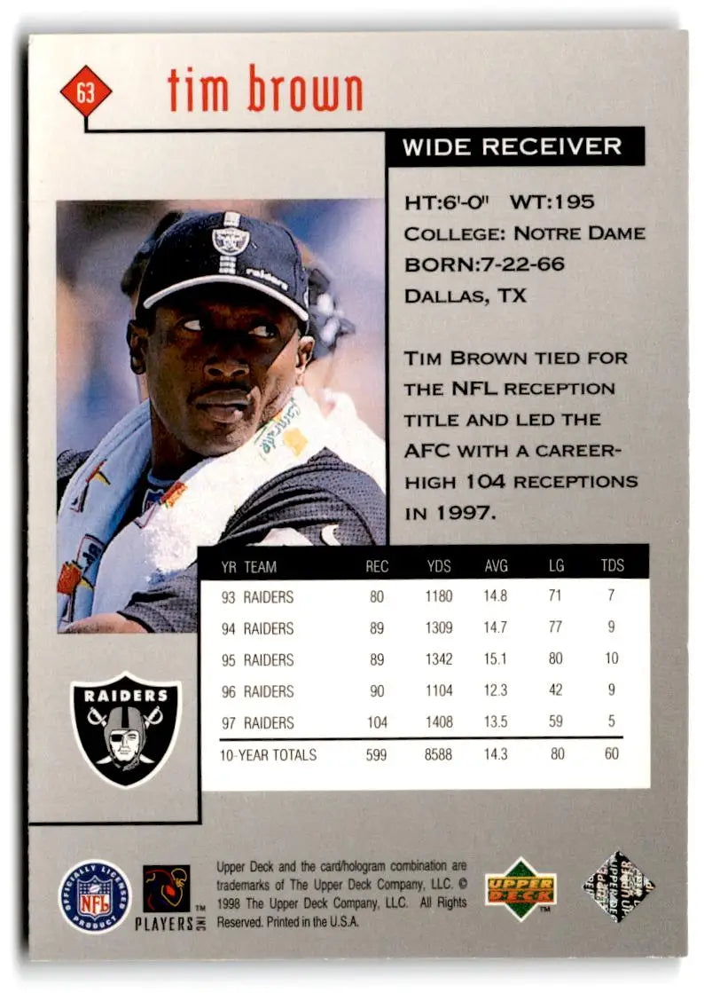 1998 Upper Deck Black Diamond Rookie Edition #63 Tim Brown - Football Card Single