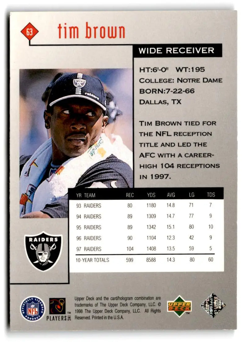 1998 Upper Deck Black Diamond Rookie Edition #63 Tim Brown - Football Card Single