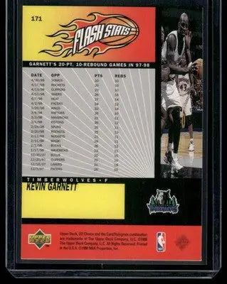 1998 Upper Deck Choice Flash Stats Kevin Garnett #171 Basketball - Basketball Card Single