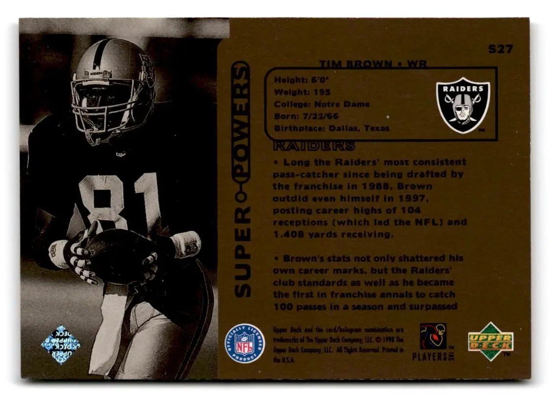 1998 Upper Deck #S27 Tim Brown Super Powers - Football Card Single