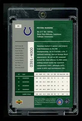 1998 Upper Deck SPx Finite Peyton Manning #311 0381/4000 Football - Football Card Single