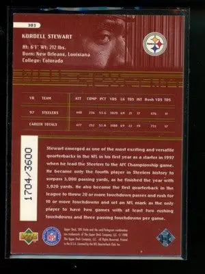 1998 Upper Deck SPx Finite Radiance Kordell Stewart #303 1704/3600 Football - Football Card Single