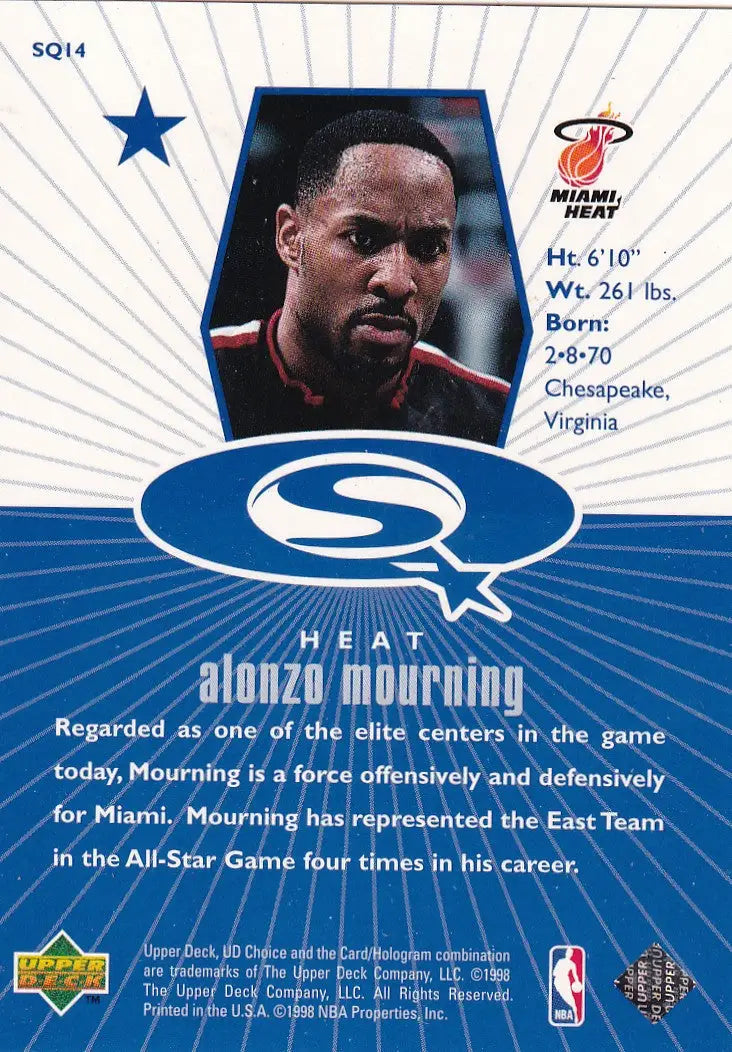 1998 UPPER DECK #SQ14 ALONSO MORNING- MIAMI HEAT - Basketball Card Single