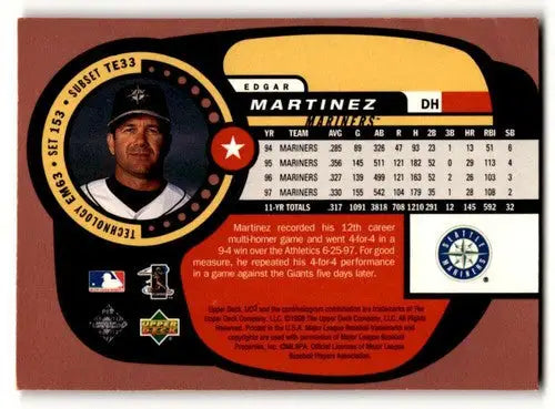 Original gloss of Edgar Martinez baseball card from Upper Deck UD3 Seattle Mariners
