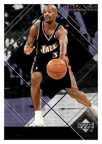 Basketball player in action on Original Gloss 1999-00 Black Diamond Bryon Russell NM Near Mint Jazz card