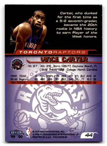 1999-00 Fleer Focus #44 Vince Carter NM Near Mint Raptors ID:83012 - Basketball Card Single
