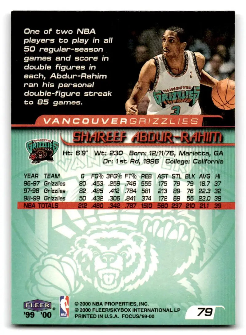 1999-00 Fleer Focus #79 Shareef Abdur-Rahim - Basketball Card Single
