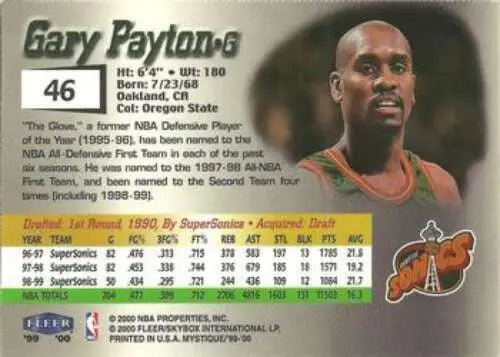 1999-00 Fleer Mystique #46 Gary Payton NM-MT basketball card with original gloss