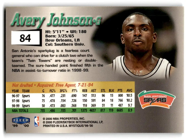 1999-00 Fleer Mystique #84 Avery Johnson - Basketball Card Single