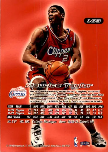 1999-00 Fleer Ultra #103 Maurice Taylor NM Near Mint Clippers ID:46011 - Basketball Card Single
