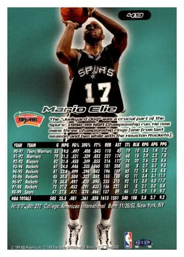 Mario Elie basketball card from Fleer Ultra 1999-00 Spurs with original gloss Simply Sandoval