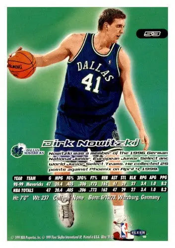 1999-00 Fleer Ultra #53 Dirk Nowitzki NM Near Mint Mavericks - Basketball Card Single