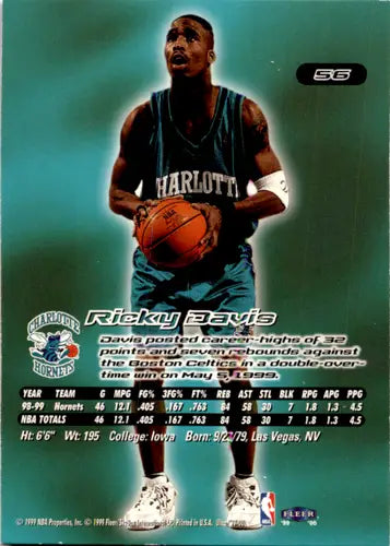 1999-00 Fleer Ultra #56 Ricky Davis NM Near Mint Hornets ID:46005 - Basketball Card Single