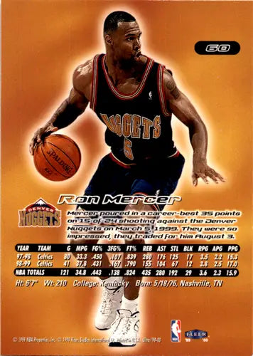 1999-00 Fleer Ultra #60 Ron Mercer NM Near Mint Nuggets ID:45998 - Basketball Card Single