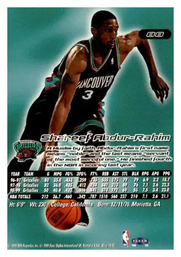 Original gloss Shareef Abdur-Rahim basketball card from Fleer Ultra 1999-00 NM Near Mint