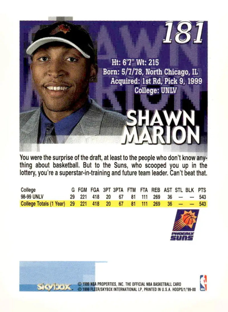 1999-00 Hoops #181 Shawn Marion - Basketball Card Single