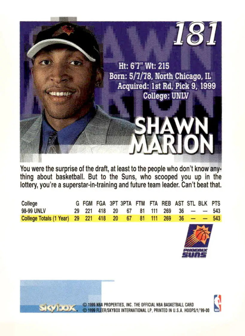 1999-00 Hoops #181 Shawn Marion - Basketball Card Single