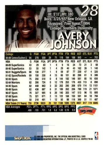 Original gloss Avery Johnson basketball card from 1999-00 Hoops series near mint Spurs