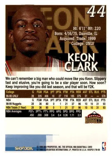 Original gloss Keon Clark basketball card from 1999-00 Hoops Simply Sandoval Nuggets series