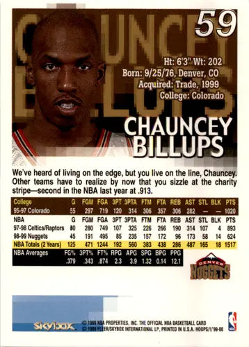 1999-00 Hoops #59 Chauncey Billups NM Near Mint Nuggets ID:46020 - Basketball Card Single