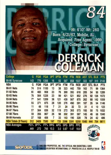 1999-00 Hoops #84 Derrick Coleman EX/NM Hornets ID:46017 - Basketball Card Single