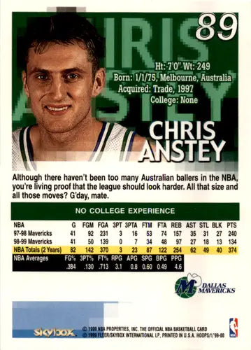 1999-00 Hoops #89 Chris Anstey EX/NM Mavericks ID:46021 - Basketball Card Single