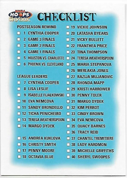 1999-00 Hoops WNBA #109 Checklist NM-MT Basketball Card