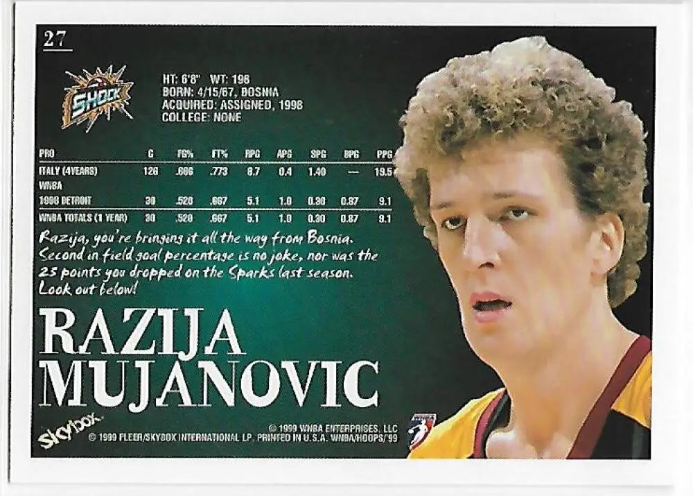 1999-00 Hoops WNBA #27 Razija Mujanovic NM-MT RC Rookie Detroit Shock Basketball Card - Basketball Card Single