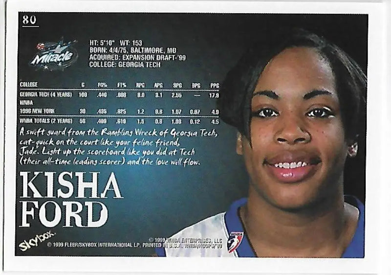 1999-00 Hoops WNBA #80 Kisha Ford NM-MT Orlando Miracle Basketball Card - Basketball Card Single