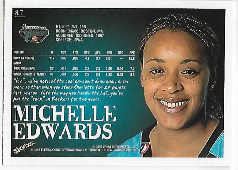 1999-00 Hoops WNBA #87 Michelle Edwards NM-MT Cleveland Rockers Basketball Card - Basketball Card Single