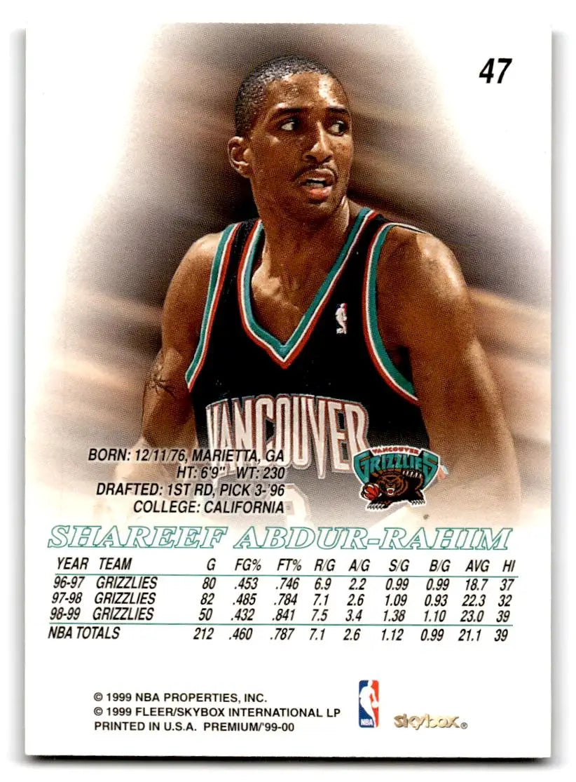 1999-00 SkyBox Premium #47 Shareef Abdur-Rahim - Basketball Card Single