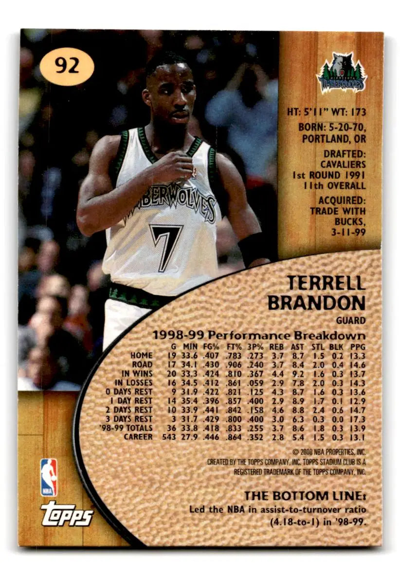 1999-00 Stadium Club #92 Terrell Brandon - Basketball Card Single