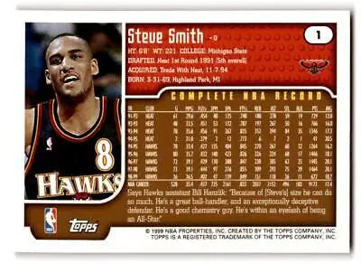 Steve Smith trading card from the 1999-00 Topps collection, a must-have for collectors