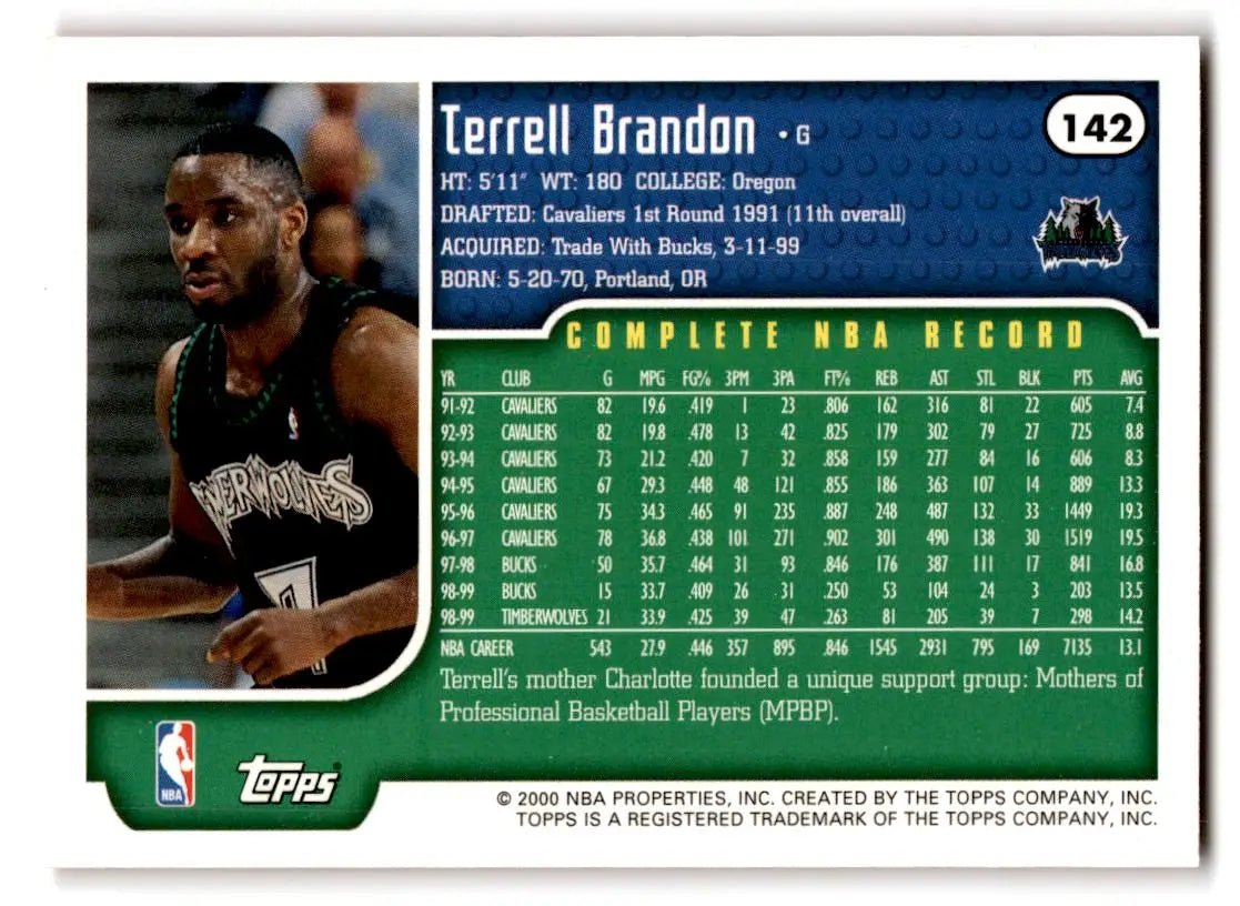 1999-00 Topps #142 Terrell Brandon - Basketball Card Single