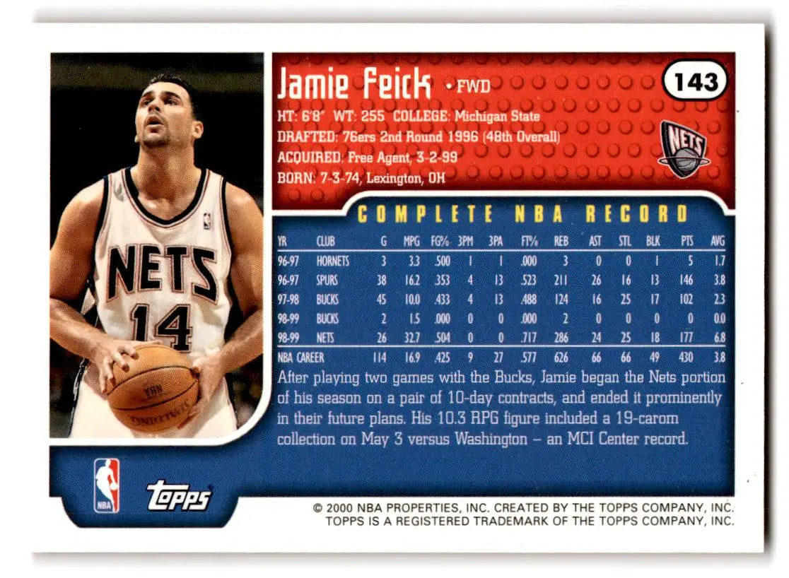 1999-00 Topps #143 Jamie Feick - Basketball Card Single
