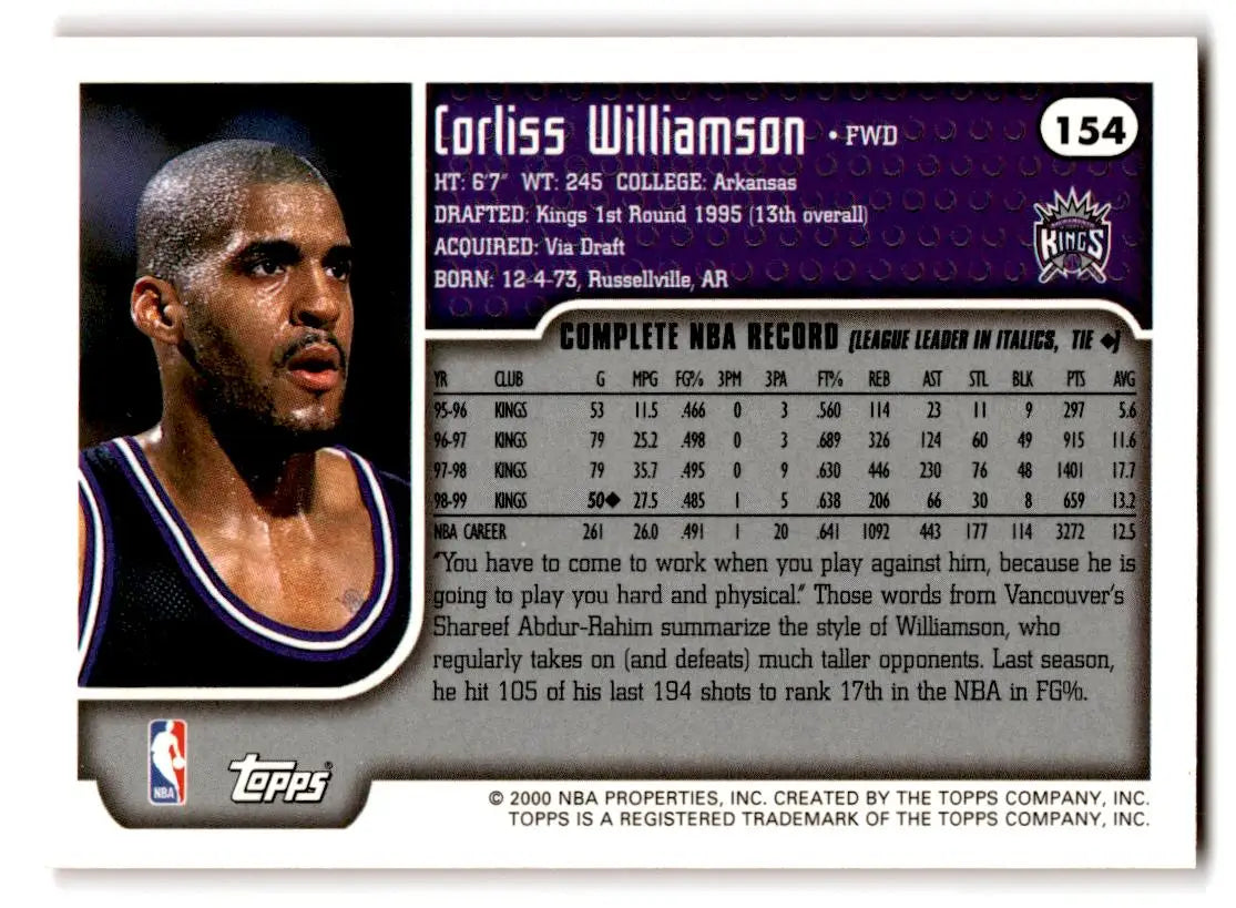 1999-00 Topps #154 Corliss Williamson - Basketball Card Single