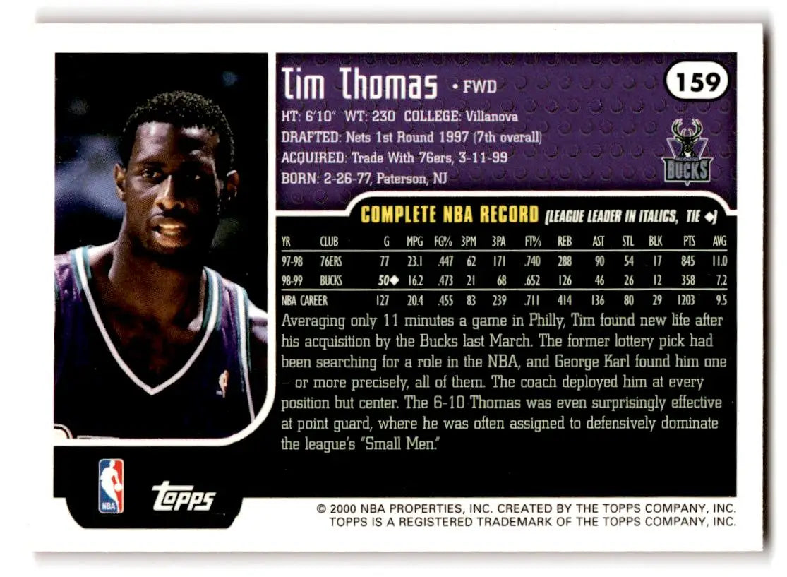 1999-00 Topps #159 Tim Thomas - Basketball Card Single
