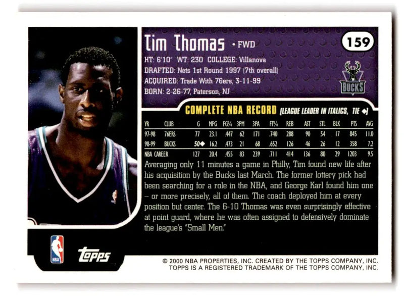 1999-00 Topps #159 Tim Thomas - Basketball Card Single