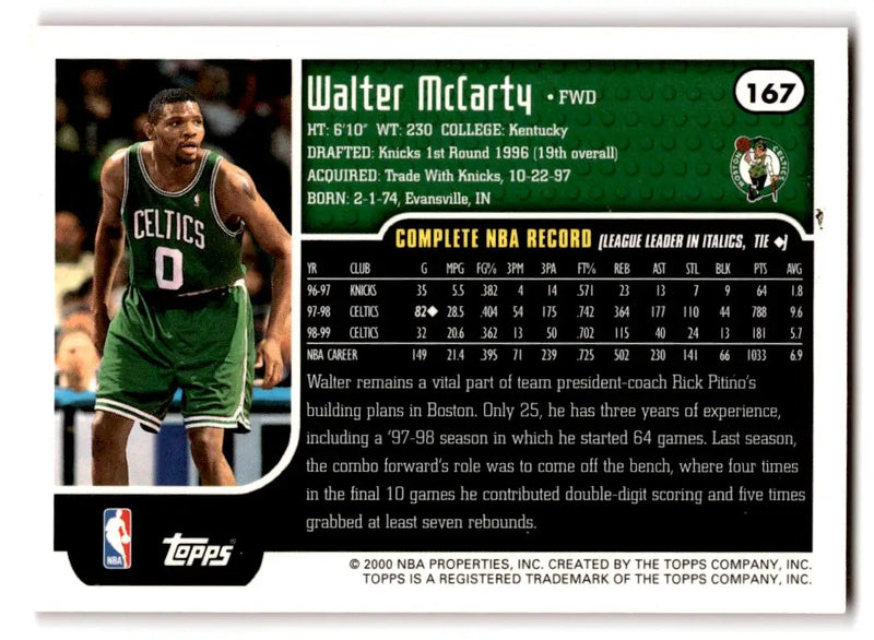 1999-00 Topps #167 Walter McCarty - Basketball Card Single