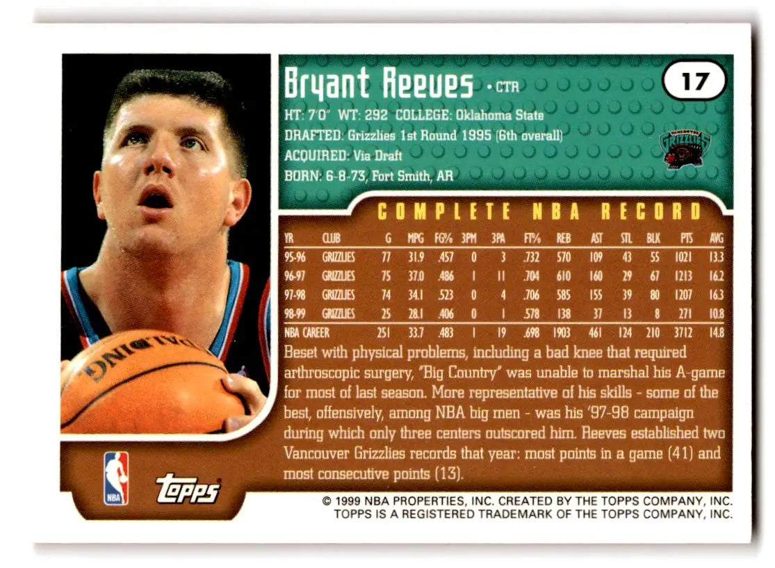 1999-00 Topps #17 Bryant Reeves - Basketball Card Single