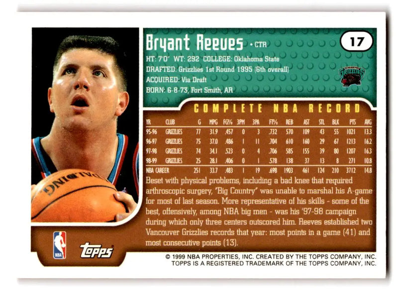 1999-00 Topps #17 Bryant Reeves - Basketball Card Single